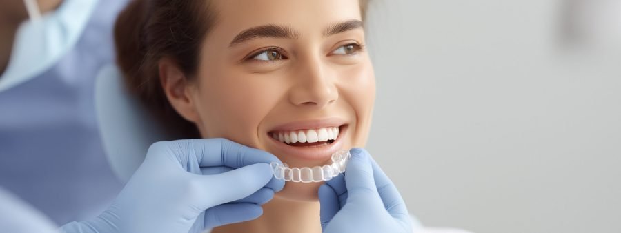 Dental professional fitting invisalign